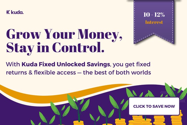 Kuda mobile app screen and download button for fixed savings